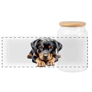 Rottweiler Puppy - Panorama Keksdose mit Holzdeckel - Weiß - Vorne