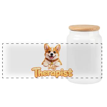 Corgi Mon thérapeute - Boîte à biscuits avec couvercle en bois - blanc - Devant