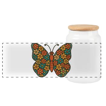 Papillon aux ailes de fleurs - Boîte à biscuits avec couvercle en bois - blanc - Devant
