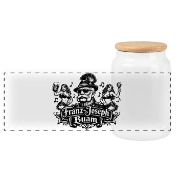 Franz Joseph Buam Logo - Panorama Keksdose mit Holzdeckel - Weiß - Vorne