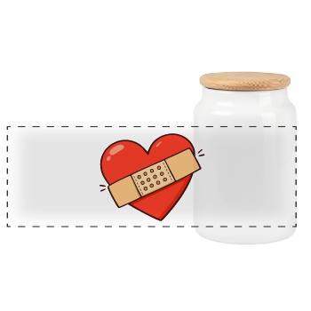 Heart with plaster - Panoramic Cookie Jar with Wooden Lid - white - Front