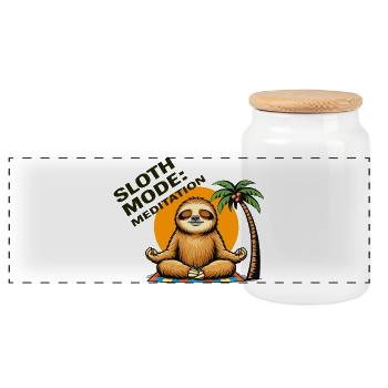 Sloth Mode Meditation - Panoramic Cookie Jar with Wooden Lid - white - Front