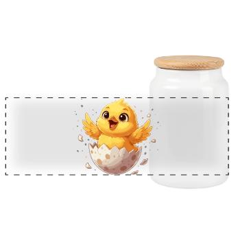Chicks from the Egg – Happy Departure - Panoramic Cookie Jar with Wooden Lid - white - Front