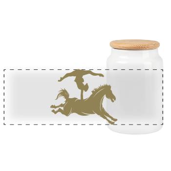 Minimalistische Pferd Reiten Silhouette Voltigiere - Panorama Keksdose mit Holzdeckel - Weiß - Vorne