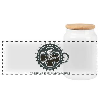 Caffeine Fuels My Wheels Cycling Tee - Panoramic Cookie Jar with Wooden Lid - white - Front