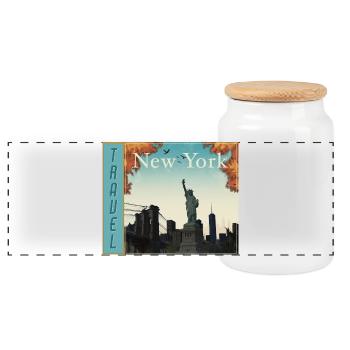 New York Travel Retro Reiseposter - Panorama Keksdose mit Holzdeckel - Weiß - Vorne