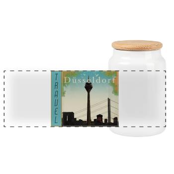 Düsseldorf Travel retro Reiseposter - Panorama Keksdose mit Holzdeckel - Weiß - Vorne
