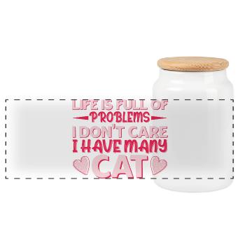 Une vie pleine de problèmes mais j’ai un chat - Boîte à biscuits avec couvercle en bois - blanc - Devant