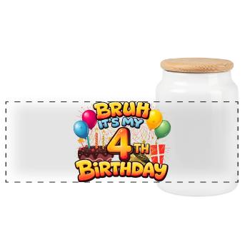 4th birthday shirt birthday shirt for boy 4 year - Panoramic Cookie Jar with Wooden Lid - white - Front