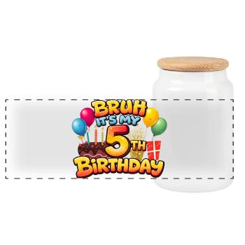 5th birthday shirt 5th birthday shirt girl boy bir - Panoramic Cookie Jar with Wooden Lid - white - Front