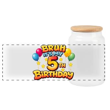 5th birthday shirt 5th birthday shirt boy 5 year - Panoramic Cookie Jar with Wooden Lid - white - Front
