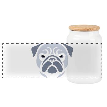 Pug , Dog head - Panoramic Cookie Jar with Wooden Lid - white - Front