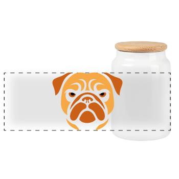 Pug , Dog head - Panoramic Cookie Jar with Wooden Lid - white - Front
