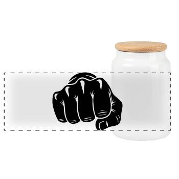 Karate Fist – Punch Attack - Panoramic Cookie Jar with Wooden Lid - white - Front