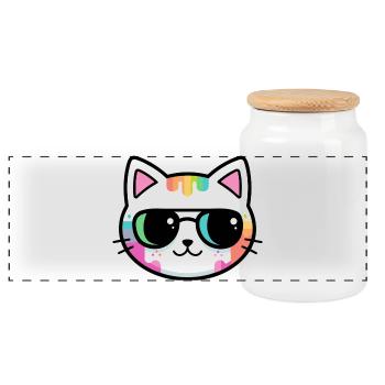 Regenbogen-Minimalistische Katzen-Schwarzbrille - Panorama Keksdose mit Holzdeckel - Weiß - Vorne