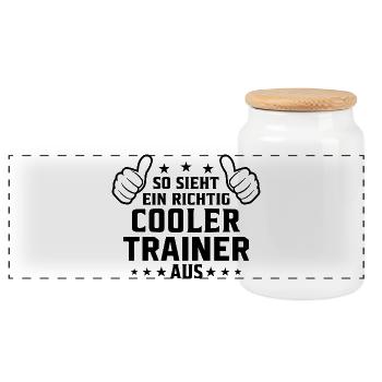 So sieht ein cooler Trainer aus - Panorama Keksdose mit Holzdeckel - Weiß - Vorne