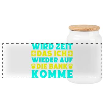 Fitness Wird Zeit Das Ich Auf Die Bank Komme - Panorama Keksdose mit Holzdeckel - Weiß - Vorne