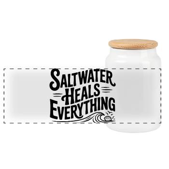 Saltwater Heals Everything - Panoramic Cookie Jar with Wooden Lid - white - Front