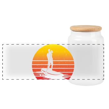 SUP Retro Stand Up Paddling Vintage Sunset - Panoramic Cookie Jar with Wooden Lid - white - Front