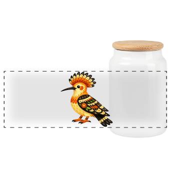 Colorful Dudek in Folk Style - Panoramic Cookie Jar with Wooden Lid - white - Front