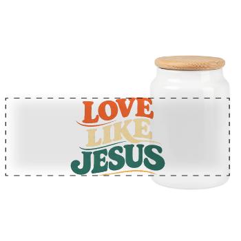 Jesus Tshirt Love Like Jesus Christian Gift - Panoramic Cookie Jar with Wooden Lid - white - Front