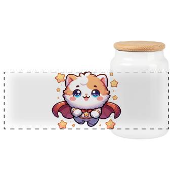 Heroes Kitten Superhero Cat Super Kitty - Panoramic Cookie Jar with Wooden Lid - white - Front