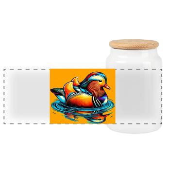 Mandarin duck - Panoramic Cookie Jar with Wooden Lid - white - Front