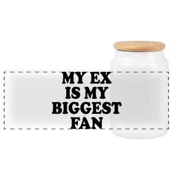 my ex is my biggest fan   - Panorama Keksdose mit Holzdeckel - Weiß - Vorne
