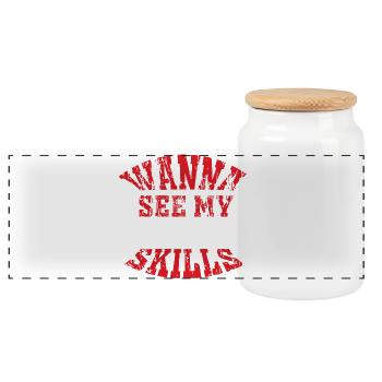 Wanna See My Air Guitar Skills Funny Rocker Design - Panorama Keksdose mit Holzdeckel - Weiß - Vorne