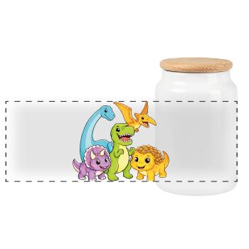 Cute Dino Team - Panoramic Cookie Jar with Wooden Lid - white - Front
