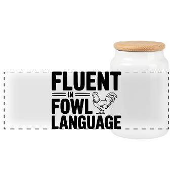Fluent in Fowl Language - Panoramic Cookie Jar with Wooden Lid - white - Front
