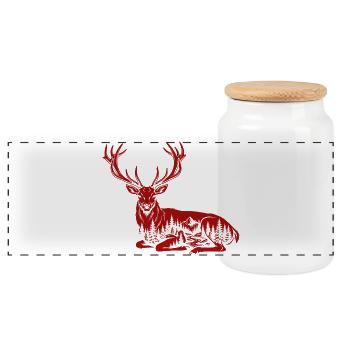 Deer - Panoramic Cookie Jar with Wooden Lid - white - Front