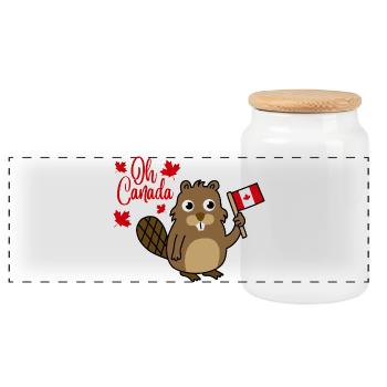 Oh Kanada-Biber-Flaggenbär - Panorama Keksdose mit Holzdeckel - Weiß - Vorne