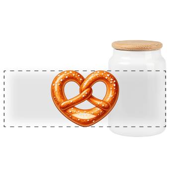Brezel Herz Backen Bäcker Design - Panorama Keksdose mit Holzdeckel - Weiß - Vorne