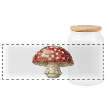 Toadstool Mosaic - Retro Forest for Mushroom Pickers - Panoramic Cookie Jar with Wooden Lid - white - Front