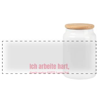 Katze Luxus Lustiger Spruch - Minimalistisches Kat - Panorama Keksdose mit Holzdeckel - Weiß - Vorne