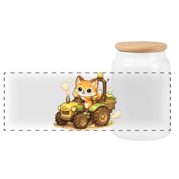 Renard sur le tracteur - Boîte à biscuits avec couvercle en bois - blanc - Devant
