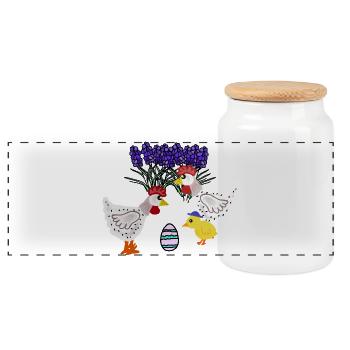 Spring Chickens with Easter Egg Chicken Chicks - Panoramic Cookie Jar with Wooden Lid - white - Front
