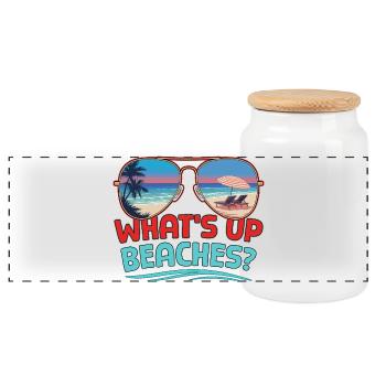 Family Vacation Trip Cruising What's Up Beaches - Panoramic Cookie Jar with Wooden Lid - white - Front