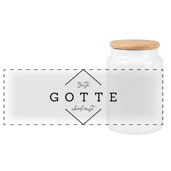 Beste Gotte - Geschenk Patentante, Gotti - Panorama Keksdose mit Holzdeckel - Weiß - Vorne
