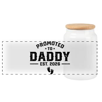 Promoted to Daddy 2026 Est. - Panoramic Cookie Jar with Wooden Lid - white - Front