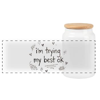 I do my best – handwriting - Panoramic Cookie Jar with Wooden Lid - white - Front