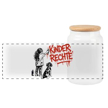 Kinderrechte Graffiti roter Schriftzug - Panorama Keksdose mit Holzdeckel - Weiß - Vorne