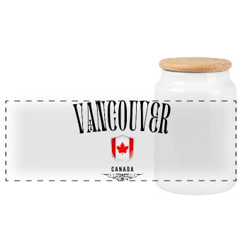 Vancouver Souvenir, elegantes Vancouver-Design - Panorama Keksdose mit Holzdeckel - Weiß - Vorne