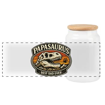 Papasaurus Best Dad Ever Dino Fossil Retro - Panorama Keksdose mit Holzdeckel - Weiß - Vorne