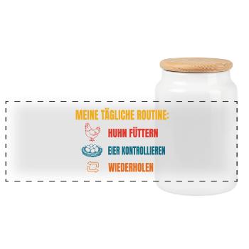 Meine tägliche Huhn-Routine - Panorama Keksdose mit Holzdeckel - Weiß - Vorne