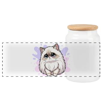 Tear cat heart cat - Panoramic Cookie Jar with Wooden Lid - white - Front