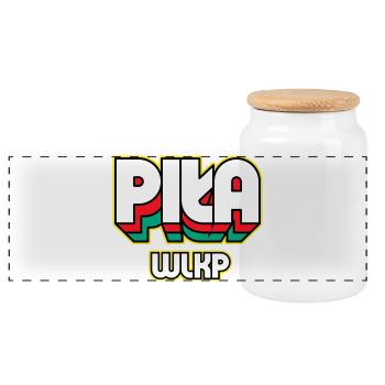 Piła Wlkp. name of the city in retro style - Panoramic Cookie Jar with Wooden Lid - white - Front