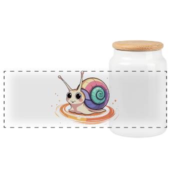 Regenbogen-Schnecke im Wirbelzauber - Panorama Keksdose mit Holzdeckel - Weiß - Vorne