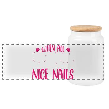Nageldesigner Nageldesignerin Kosmetik Nagelstudio - Panorama Keksdose mit Holzdeckel - Weiß - Vorne